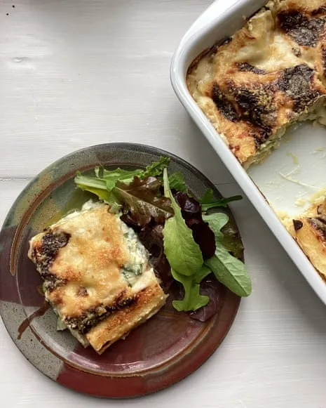 Rachel Roddy's Dish for Layered Pasta with Courgette and A Trio of Cheeses